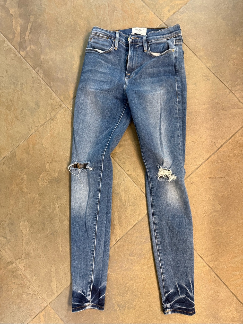 Frame Denim Skinny Ripped Blue Jeans